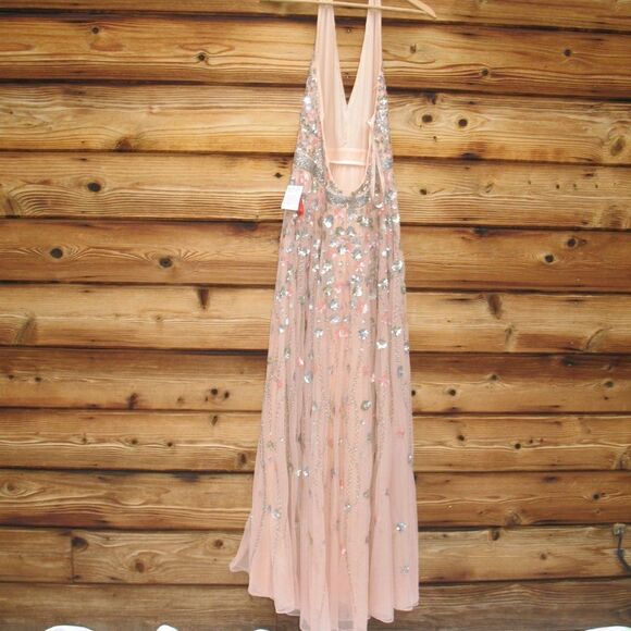 Mac Duggal 5654  Womens Blush Halter Back Floral Embellished Gown Dresss - Picture 10 of 16